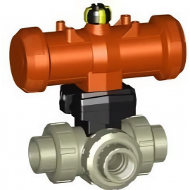 199.286.196 | 40 - 286 PA 3-way Ball Valve Horizontal L-Port DA Socket Fusion - PP/FKM