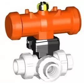 199.297.098 | 63 - 297 PA 3-way Ball Valve Horizontal L-Port FC Socket Fusion - PVDF/FKM