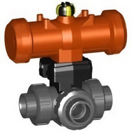 199.295.434 | 3/4 - 295 PA 3-way Ball Valve Horizontal T-Port FC Socket - PVC/FKM