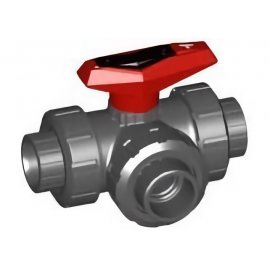 161.543.283 | 3/4 - 543 3-way Ball Valve Horizontal T-Port Socket - PVC/EPDM
