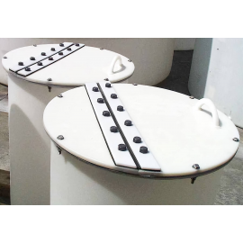 02-31039 | Lid for Cone Bottom Tanks - 60° Slope 25 Gal - Hinged Bolted SST