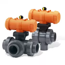 199.295.366 | 1-1/4 - 295 PA 3-way Ball Valve Horizontal L-Port FC Threaded NPT - PVC/EPDM