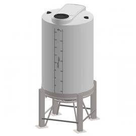 01-33927 | 200 Gal ProChem Cone Bottom Tanks - 30° Slope & Plastic Stand - FDA Black