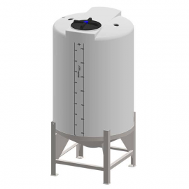 01-33927 | 200 Gal ProChem Cone Bottom Tanks - 30° Slope & Plastic Stand - FDA Black
